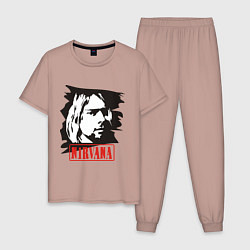 Пижама хлопковая мужская Nirvana: Kurt Cobain, цвет: пыльно-розовый
