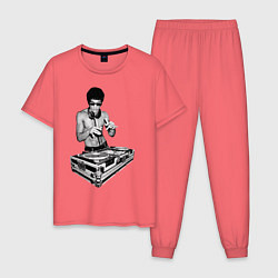 Пижама хлопковая мужская Брюс Ли Dj, цвет: коралловый