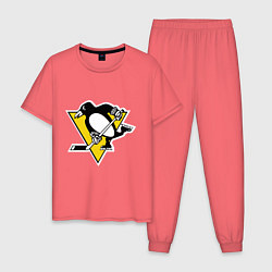 Пижама хлопковая мужская Pittsburgh Penguins, цвет: коралловый