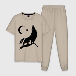 Пижама хлопковая мужская Кавказский волк, цвет: миндальный