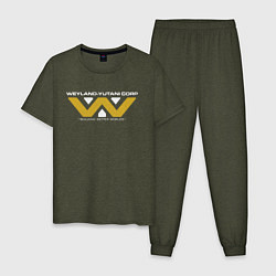 Пижама хлопковая мужская Weyland-Yutani цвета меланж-хаки — фото 1