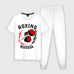 Пижама хлопковая мужская Boxing Russia Forever, цвет: белый