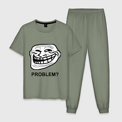 Пижама хлопковая мужская Trollface. Problem? Проблемы?, цвет: авокадо