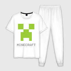 Пижама хлопковая мужская Minecraft logo grey, цвет: белый