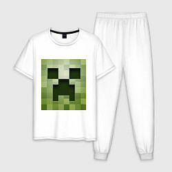 Пижама хлопковая мужская Мinecraft creeper, цвет: белый