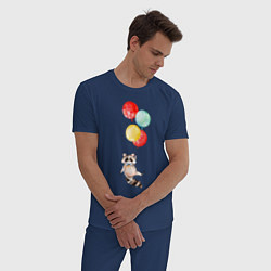 Пижама хлопковая мужская Енот на шариках, цвет: тёмно-синий — фото 2