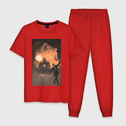 Пижама хлопковая мужская Лиланд Палмер - огонь иди со мной, цвет: красный