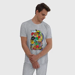Пижама хлопковая мужская Стикеры, цвет: меланж — фото 2