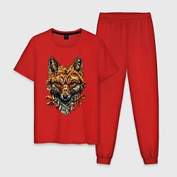 Пижама хлопковая мужская Голова древней лисы, цвет: красный