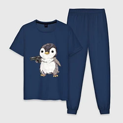 Пижама хлопковая мужская Пингвин с пистолетом, цвет: тёмно-синий