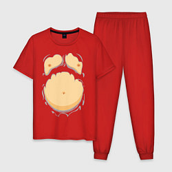 Пижама хлопковая мужская Пивной живот, цвет: красный