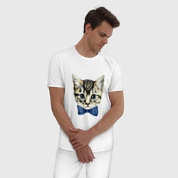Пижама хлопковая мужская Мистер котик, цвет: белый — фото 2