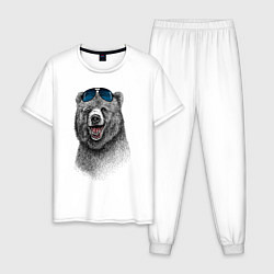 Пижама хлопковая мужская Медведь в очках, цвет: белый