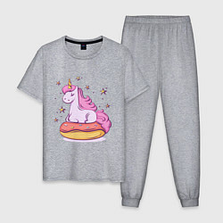Пижама хлопковая мужская Единорог на пончике, цвет: меланж
