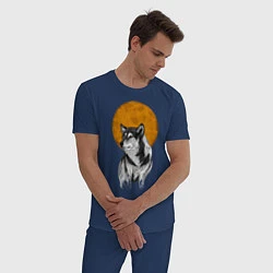 Пижама хлопковая мужская Волк под луной, цвет: тёмно-синий — фото 2