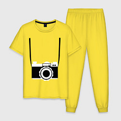 Пижама хлопковая мужская Фотик на шее, цвет: желтый