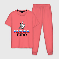 Пижама хлопковая мужская Russia judo, цвет: коралловый