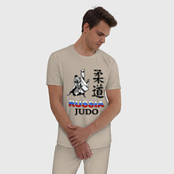 Пижама хлопковая мужская Russia Judo, цвет: миндальный — фото 2