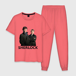 Пижама хлопковая мужская Sherlock, цвет: коралловый