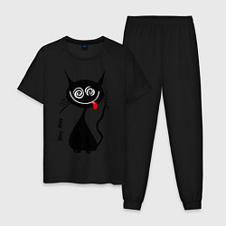 Пижама хлопковая мужская Кошка Мяу, цвет: черный