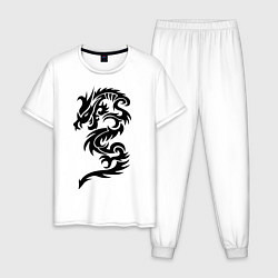 Пижама хлопковая мужская Тату-дракон9, цвет: белый