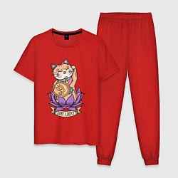 Пижама хлопковая мужская Bitcoin: Stay Lucky, цвет: красный