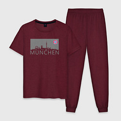 Пижама хлопковая мужская Bayern Munchen - Munchen City grey 2022, цвет: меланж-бордовый