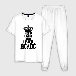 Пижама хлопковая мужская Keep Calm & Listen AC/DC, цвет: белый