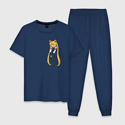 Пижама хлопковая мужская Little Pocket Moon, цвет: тёмно-синий