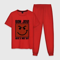 Пижама хлопковая мужская Bon Jovi: Have a nice day, цвет: красный