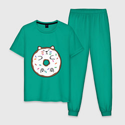Пижама хлопковая мужская Кот пончик, цвет: зеленый