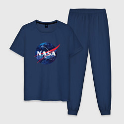 Пижама хлопковая мужская NASA: Cosmic Logo, цвет: тёмно-синий