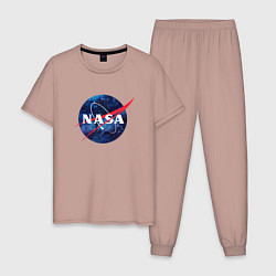 Пижама хлопковая мужская NASA: Cosmic Logo цвета пыльно-розовый — фото 1