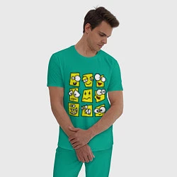 Пижама хлопковая мужская Смайликов кучка, цвет: зеленый — фото 2