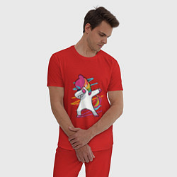 Пижама хлопковая мужская Единорог кидает даб, цвет: красный — фото 2
