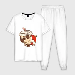 Пижама хлопковая мужская Мопс-кола, цвет: белый