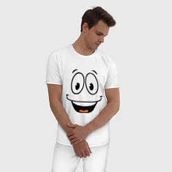 Пижама хлопковая мужская Радостный смайлик, цвет: белый — фото 2