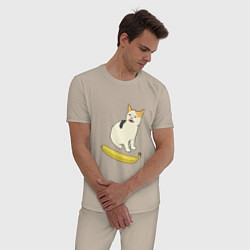 Пижама хлопковая мужская Cat no banana meme, цвет: миндальный — фото 2