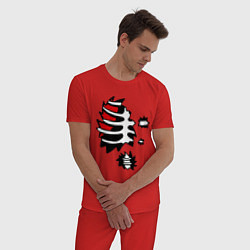 Пижама хлопковая мужская Зомби-скелет цвета красный — фото 2