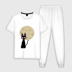 Пижама хлопковая мужская Лунный кот, цвет: белый