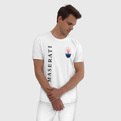Пижама хлопковая мужская Maserati с лого, цвет: белый — фото 2