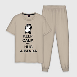 Пижама хлопковая мужская Keep Calm & Hug A Panda, цвет: миндальный