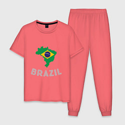 Пижама хлопковая мужская Brazil Country, цвет: коралловый