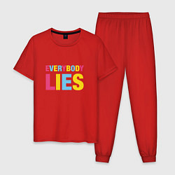 Пижама хлопковая мужская Everybody Lies, цвет: красный