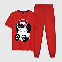 Пижама хлопковая мужская Panda in headphones панда в наушниках, цвет: красный