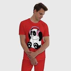 Пижама хлопковая мужская Panda in headphones панда в наушниках, цвет: красный — фото 2