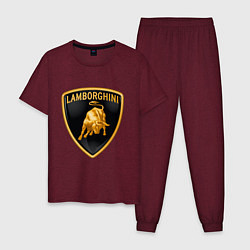 Пижама хлопковая мужская Lamborghini logo, цвет: меланж-бордовый