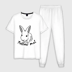 Пижама хлопковая мужская Rabbit: follow me, цвет: белый