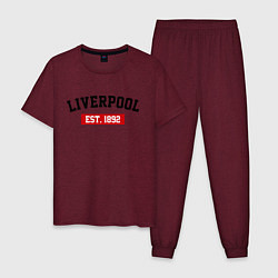 Пижама хлопковая мужская FC Liverpool Est. 1892, цвет: меланж-бордовый