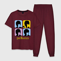 Пижама хлопковая мужская The Beatles: pop-art, цвет: меланж-бордовый